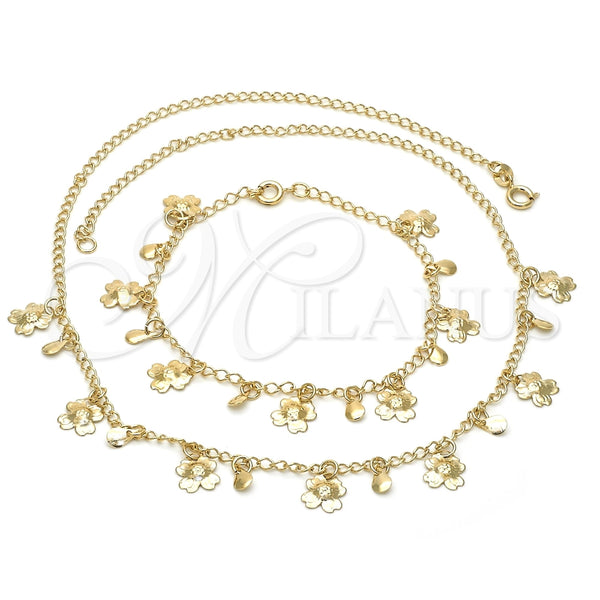 Collar y Pulsera 06.65.0115 Oro Laminado, Diseño de Flor, Pulido, Tono Dorado