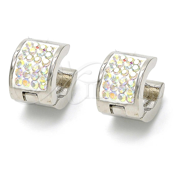 Argolla Huggie 02.230.0023.15 Acero Inoxidable, con Blanca Cristal, Pulido, Tono Plateado