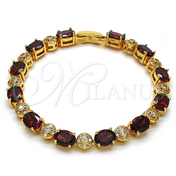 Pulsera Tennis 03.206.0006.4.07 Oro Laminado, con Zirconia Cubica Granate y Blanca, Pulido, Tono Dorado (Grosor 06 MM, 7 Pulgadas de Largo)