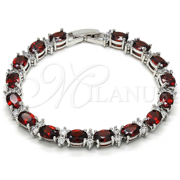 Pulsera Tennis 03.206.0004.4.07 Rodio Laminado, con Zirconia Cubica Granate y Blanca, Pulido, Rodinado (Grosor 06 MM, 7 Pulgadas de Largo)