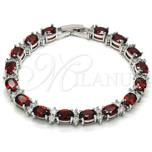 Pulsera Tennis 03.206.0004.4.07 Rodio Laminado, con Zirconia Cubica Granate y Blanca, Pulido, Rodinado (Grosor 06 MM, 7 Pulgadas de Largo)
