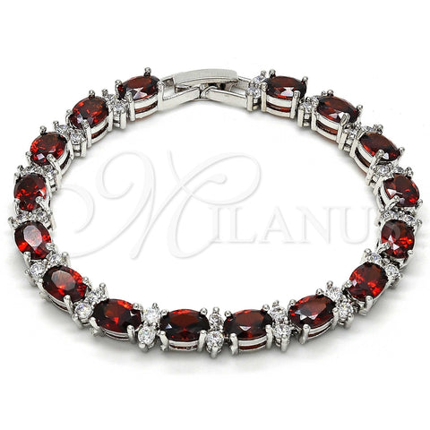 Pulsera Tennis 03.206.0004.4.07 Rodio Laminado, con Zirconia Cubica Granate y Blanca, Pulido, Rodinado (Grosor 06 MM, 7 Pulgadas de Largo)