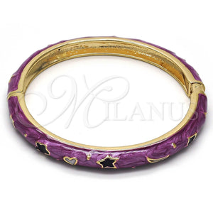 Aro Individual 07.246.0005.05 Oro Laminado, Diseño de Estrella y Luna, Esmaltado Violeta, Tono Dorado (07 MM Thickness, Size 5 (2.50 Diameter))