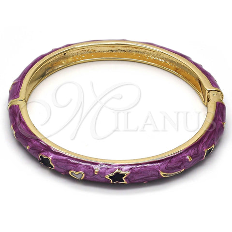Aro Individual 07.246.0005.05 Oro Laminado, Diseño de Estrella y Luna, Esmaltado Violeta, Tono Dorado (07 MM Thickness, Size 5 (2.50 Diameter))