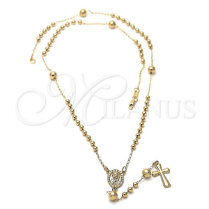 Rosario Mediano 09.118.0017.26 Oro Laminado, Diseño de Sagrado Corazon de Maria y Cruz, Pulido, Tono Dorado