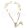 Rosario Mediano 09.118.0017.26 Oro Laminado, Diseño de Sagrado Corazon de Maria y Cruz, Pulido, Tono Dorado