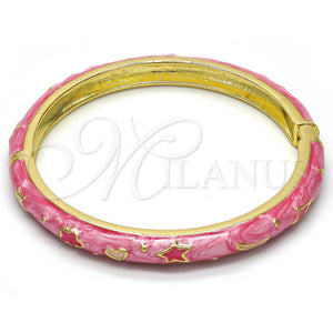 Aro Individual 07.246.0005.3.05 Oro Laminado, Diseño de Estrella y Luna, Esmaltado Rosado, Tono Dorado (07 MM Thickness, Size 5 (2.50 Diameter))