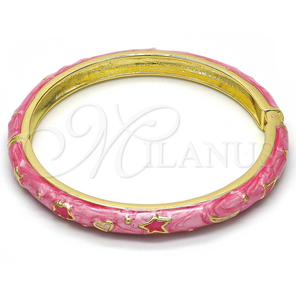 Aro Individual 07.246.0005.3.05 Oro Laminado, Diseño de Estrella y Luna, Esmaltado Rosado, Tono Dorado (07 MM Thickness, Size 5 (2.50 Diameter))