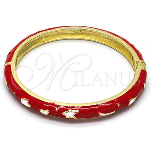 Aro Individual 07.246.0005.5.05 Oro Laminado, Diseño de Estrella y Luna, Esmaltado Rojo, Tono Dorado (07 MM Thickness, Size 5 (2.50 Diameter))