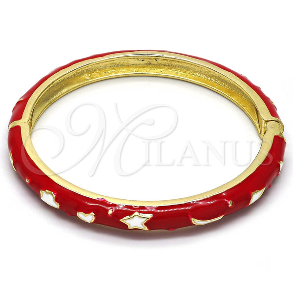 Aro Individual 07.246.0005.5.05 Oro Laminado, Diseño de Estrella y Luna, Esmaltado Rojo, Tono Dorado (07 MM Thickness, Size 5 (2.50 Diameter))