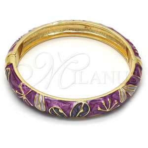Aro Individual 07.246.0008.05 Oro Laminado, Diseño de Flor, Esmaltado Violeta, Tono Dorado (10 MM Thickness, Size 5 (2.50 Diameter))