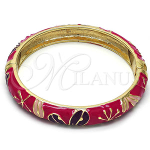 Aro Individual 07.246.0008.2.05 Oro Laminado, Diseño de Flor, Esmaltado Rosado Oscuro, Tono Dorado (10 MM Thickness, Size 5 (2.50 Diameter))