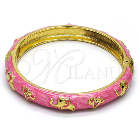 Aro Individual 07.246.0010.05 Oro Laminado, Diseño de Elefante y Flor, Esmaltado Rosado, Tono Dorado (10 MM Thickness, Size 5 (2.50 Diameter))