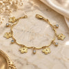 Pulsera de Dije 03.63.1531.07 Oro Laminado, Diseño de Flor, con Zirconia Cubica Blanca, Diamantado, Tono Dorado (Calibre 0.80, 7 Pulgadas de Largo)