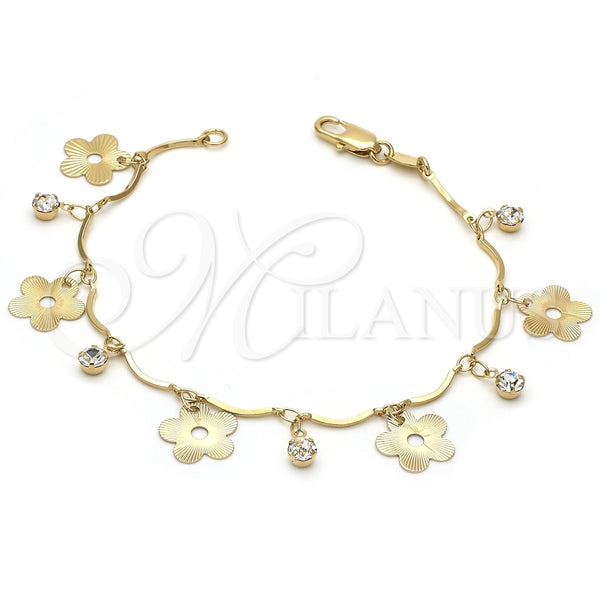 Pulsera de Dije 03.63.1531.07 Oro Laminado, Diseño de Flor, con Blanca Zirconia Cubica, Diamantado, Tono Dorado (0.80 Gauge, 7 Inches Length)