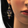 Arete Largo 02.206.0046 Oro Laminado, Diseño de Gota, con Dark Ametista and Blanca Zirconia Cubica, Pulido, Tono Dorado