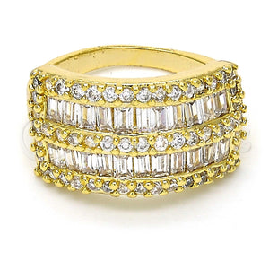 Anillo Multi Piedra 01.99.0026.08 Oro Laminado, Diseño de Baguette, con Blanca Zirconia Cubica and Blanca Micro Pave, Pulido, Tono Dorado (Size 8)