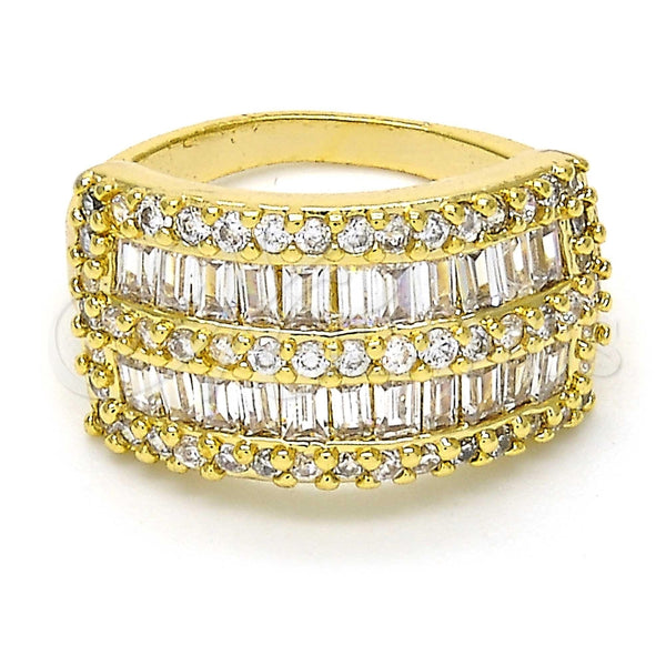 Anillo Multi Piedra 01.99.0026.08 Oro Laminado, Diseño de Baguette, con Blanca Zirconia Cubica and Blanca Micro Pave, Pulido, Tono Dorado (Size 8)