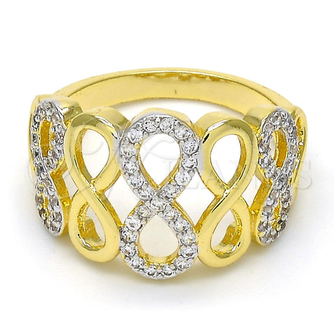 Anillo Multi Piedra 01.99.0033.07 Oro Laminado, Diseño de Infinito, con Blanca Micro Pave, Pulido, Dos Tonos (Size 7)