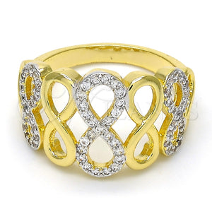 Anillo Multi Piedra 01.99.0033.08 Oro Laminado, Diseño de Infinito, con Blanca Micro Pave, Pulido, Dos Tonos (Size 8)