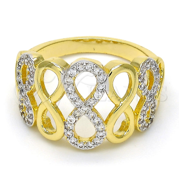 Anillo Multi Piedra 01.99.0033.08 Oro Laminado, Diseño de Infinito, con Blanca Micro Pave, Pulido, Dos Tonos (Size 8)