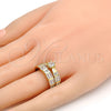 Anillo de Boda 01.99.0034.07 Oro Laminado, Diseño de Doble y Baguette, con Blanca Zirconia Cubica, Pulido, Tono Dorado (Size 7)