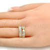 Anillo de Boda 01.99.0034.07 Oro Laminado, Diseño de Doble y Baguette, con Blanca Zirconia Cubica, Pulido, Tono Dorado (Size 7)