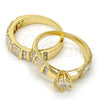 Anillo de Boda 01.99.0034.08 Oro Laminado, Diseño de Doble, con Blanca Zirconia Cubica, Pulido, Tono Dorado (Size 8)