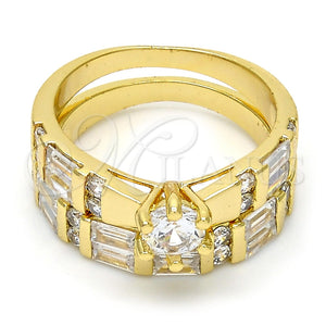 Anillo de Boda 01.99.0034.08 Oro Laminado, Diseño de Doble, con Blanca Zirconia Cubica, Pulido, Tono Dorado (Size 8)