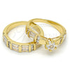 Anillo de Boda 01.99.0034.09 Oro Laminado, Diseño de Doble, con Blanca Zirconia Cubica, Pulido, Tono Dorado (Size 9)