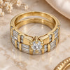Anillo de Boda 01.99.0034.09 Oro Laminado, Diseño de Doble, con Zirconia Cubica Blanca, Pulido, Tono Dorado (Tamaño 9)