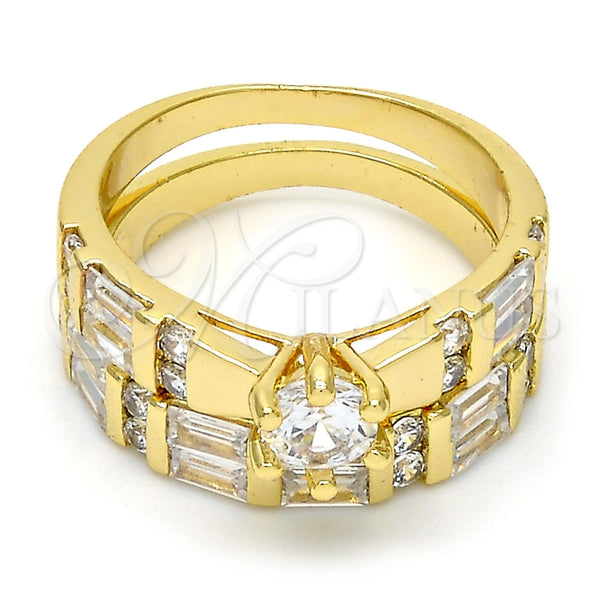 Anillo de Boda 01.99.0034.09 Oro Laminado, Diseño de Doble, con Blanca Zirconia Cubica, Pulido, Tono Dorado (Size 9)