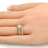 Anillo de Boda 01.99.0035.07 Oro Laminado, Diseño de Doble, con Blanca Zirconia Cubica, Pulido, Tono Dorado (Size 7)