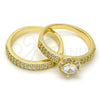 Anillo de Boda 01.99.0035.09 Oro Laminado, Diseño de Doble, con Blanca Zirconia Cubica, Pulido, Tono Dorado (Size 9)