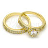Anillo de Boda 01.99.0035.09 Oro Laminado, Diseño de Doble, con Blanca Zirconia Cubica, Pulido, Tono Dorado (Size 9)
