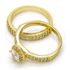 Anillo de Boda 01.99.0035.09 Oro Laminado, Diseño de Doble, con Blanca Zirconia Cubica, Pulido, Tono Dorado (Size 9)