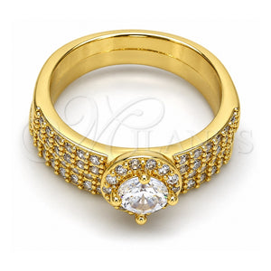 Anillo de Boda 01.99.0035.09 Oro Laminado, Diseño de Doble, con Blanca Zirconia Cubica, Pulido, Tono Dorado (Size 9)