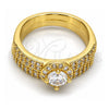 Anillo de Boda 01.99.0035.09 Oro Laminado, Diseño de Doble, con Blanca Zirconia Cubica, Pulido, Tono Dorado (Size 9)