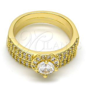 Anillo de Boda 01.99.0035.09 Oro Laminado, Diseño de Doble, con Blanca Zirconia Cubica, Pulido, Tono Dorado (Size 9)