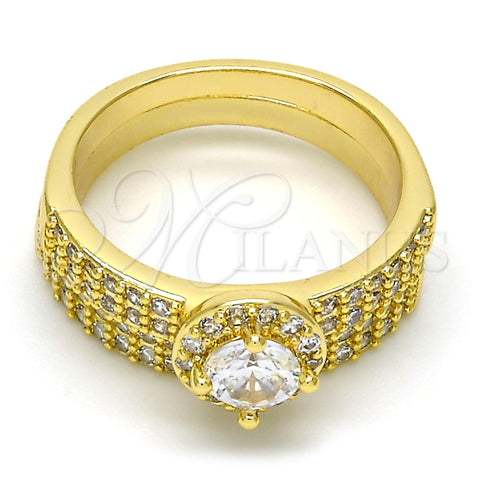 Anillo de Boda 01.99.0035.09 Oro Laminado, Diseño de Doble, con Blanca Zirconia Cubica, Pulido, Tono Dorado (Size 9)