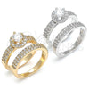 Anillo de Boda 01.99.0035.09 Oro Laminado, Diseño de Doble, con Blanca Zirconia Cubica, Pulido, Tono Dorado (Size 9)