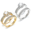 Anillo de Boda 01.99.0035.09 Oro Laminado, Diseño de Doble, con Blanca Zirconia Cubica, Pulido, Tono Dorado (Size 9)