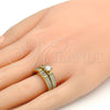 Anillo de Boda 01.99.0036.07 Oro Laminado, Diseño de Doble, con Blanca Zirconia Cubica and Blanca Micro Pave, Pulido, Tono Dorado (Size 7)