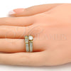 Anillo de Boda 01.99.0036.07 Oro Laminado, Diseño de Doble, con Blanca Zirconia Cubica and Blanca Micro Pave, Pulido, Tono Dorado (Size 7)