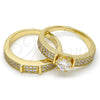 Anillo de Boda 01.99.0036.07 Oro Laminado, Diseño de Doble, con Blanca Zirconia Cubica and Blanca Micro Pave, Pulido, Tono Dorado (Size 7)