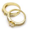 Anillo de Boda 01.99.0036.07 Oro Laminado, Diseño de Doble, con Blanca Zirconia Cubica and Blanca Micro Pave, Pulido, Tono Dorado (Size 7)
