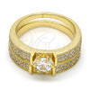 Anillo de Boda 01.99.0036.07 Oro Laminado, Diseño de Doble, con Blanca Zirconia Cubica and Blanca Micro Pave, Pulido, Tono Dorado (Size 7)