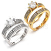 Anillo de Boda 01.99.0036.07 Oro Laminado, Diseño de Doble, con Blanca Zirconia Cubica and Blanca Micro Pave, Pulido, Tono Dorado (Size 7)
