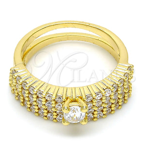 Anillo de Boda 01.99.0037.07 Oro Laminado, Diseño de Doble, con Blanca Zirconia Cubica, Pulido, Tono Dorado (Size 7)