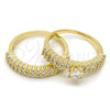 Anillo de Boda 01.99.0037.08 Oro Laminado, Diseño de Doble, con Blanca Zirconia Cubica, Pulido, Tono Dorado (Size 8)